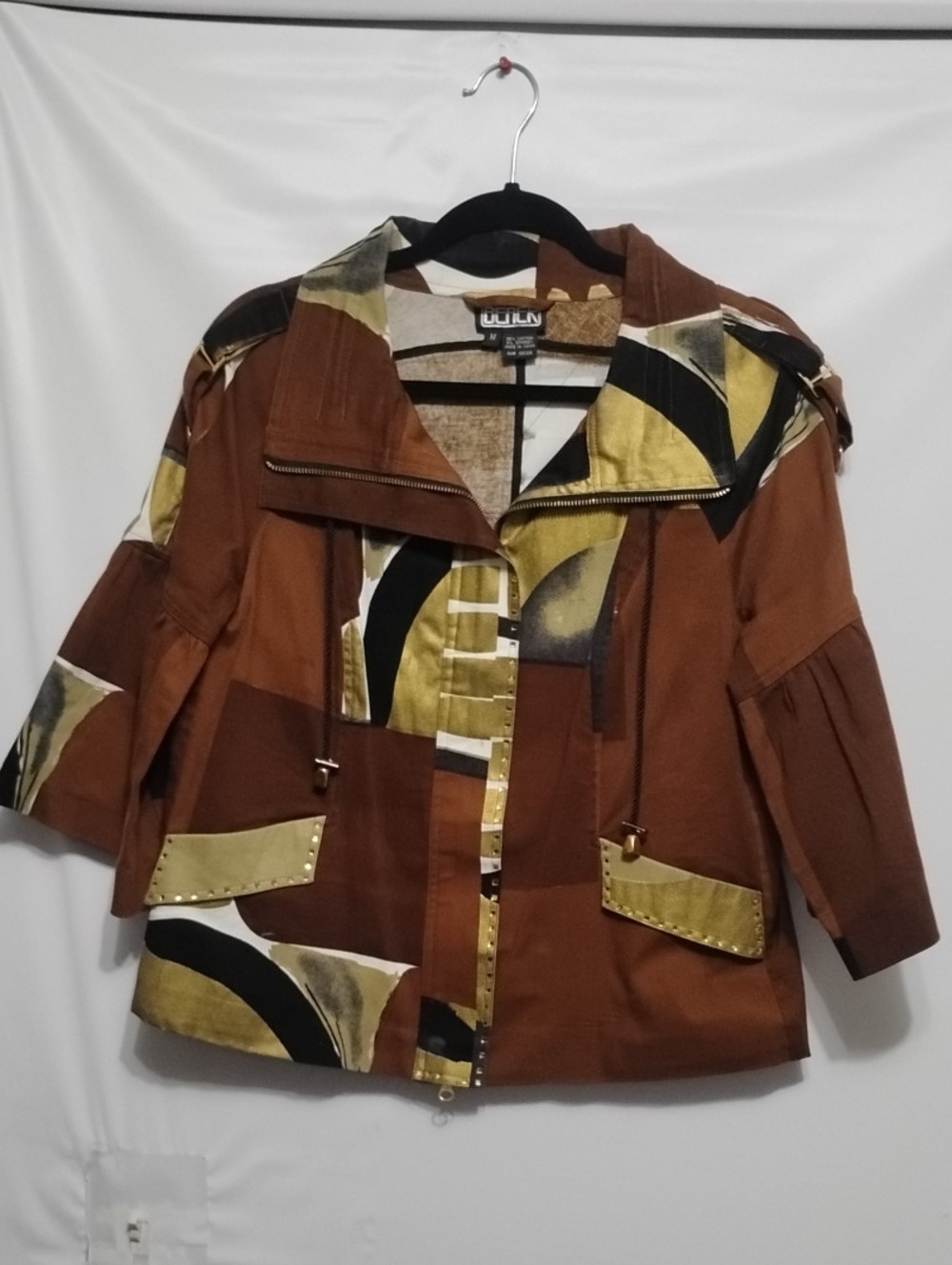BEREK Full Zip Brown & Gold Grandmacore Novelty Patterned Women's M Jacket